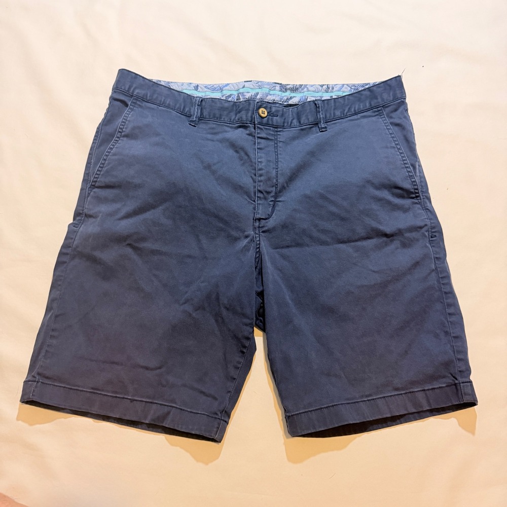 Tommy Bahama Boracay Chino Shorts Mens 36 Navy Blue Stretch Flat Front Cotton